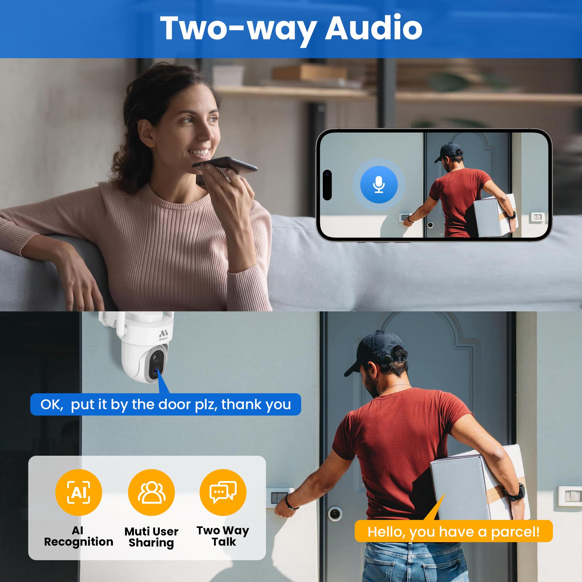 Allesin Solar Security Camera Wireless Outdoor, 3MP Sloar Cameras for Home Security with 14LEDs Spotlight Color Night Vision, 2.4GHz WiFi Only, IP65, AI Human Detection, 2-Way Talk, Cloud/SD Storage