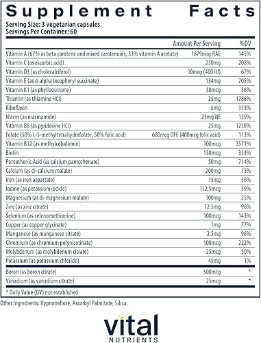 Miniatura 2 de Vital Nutrients - Multi-Nutrientes PreNatal - Fórmula multivitamínica/mineral para mujer con potentes antioxidantes - 180 cápsulas vegetarianas por