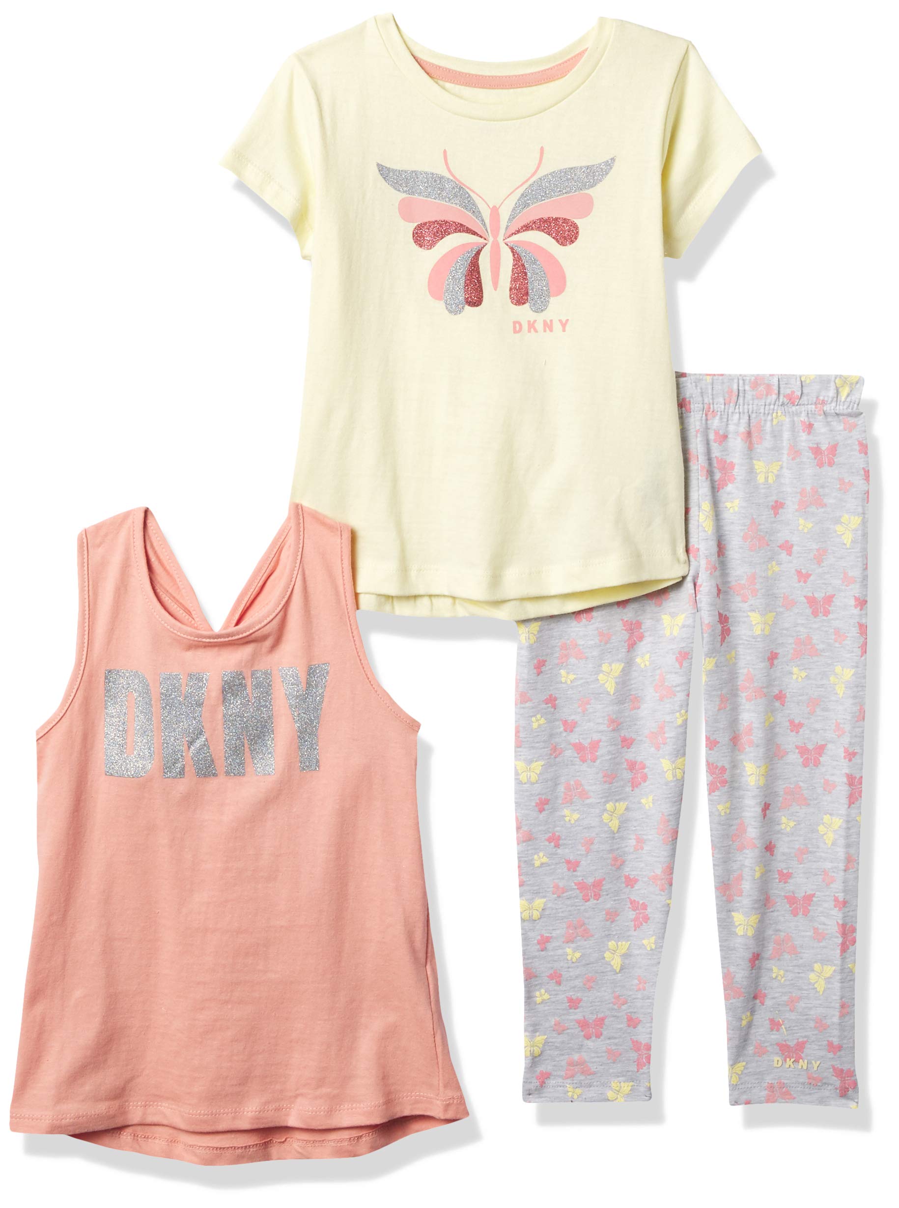 DKNYGirl's S/S C/Nk Butterly Tee W/Tank Logo N AOP Capri Legging T-Shirt