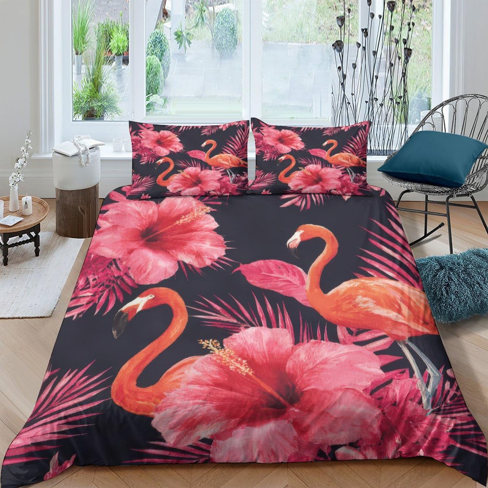 Ctjqhvkz Style-7 3D Printed Flamingo Hibiscus Fitted Sheet Microfiber Soft Breathable Mattress Cover For Bedroom Guest Room Decor Single（135X200cm）