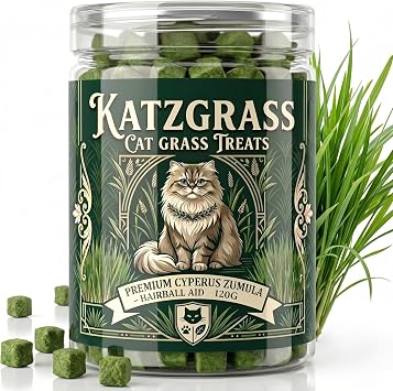 Cat Grass Treats for Indoor Cats, Wheatgrass Pellets for Hairball Support & Digestive Health, Crunchy Dental Snacks for Kittens & Adult Cats - No Messy Planting