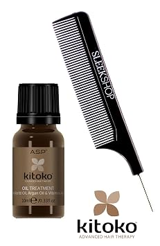 Affinage ASP KITOKO OIL TREATMENT with Karite Oil, Argan Oil, UV Filter, Vitamins A & E with Sleek Steel Pin Tail Comb 0.33 oz / 10 ml