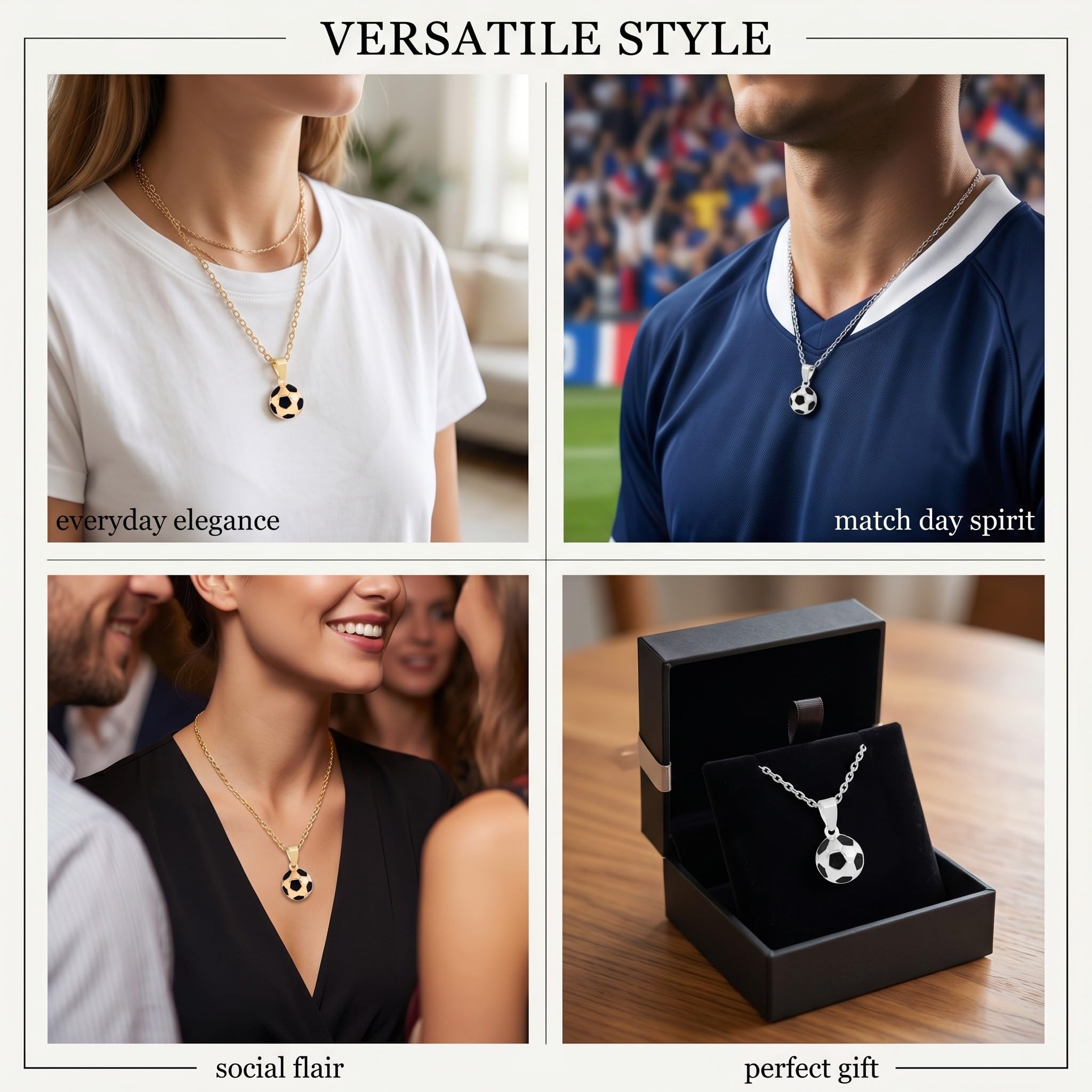 2 colliers avec pendentif football en alliage (or + argent), football accessoire et accessoire foot, cadeau foot idéal comme idée cadeau fan de foot, cadeau garcon pour enfants et supporters