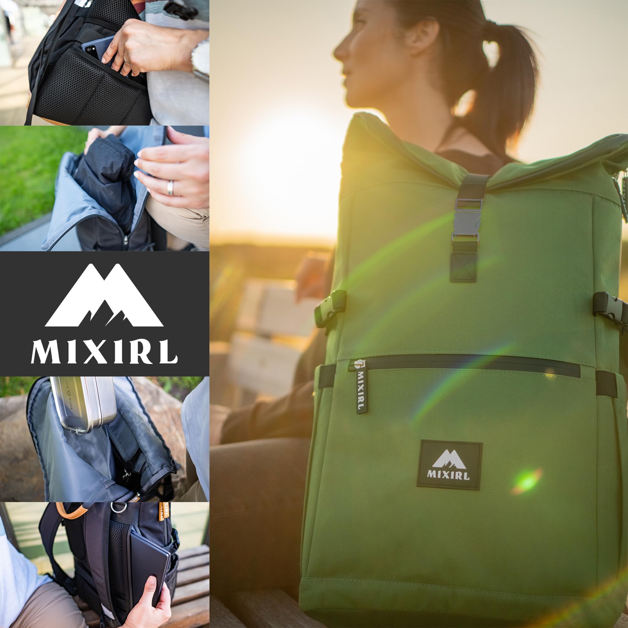 Baby Wickelrucksack stylische Wickeltasche mit Wickelunterlage | Rolltop Rucksack Groß & Kinderwagenbefestigung für unterwegs - ideal für jede Mama