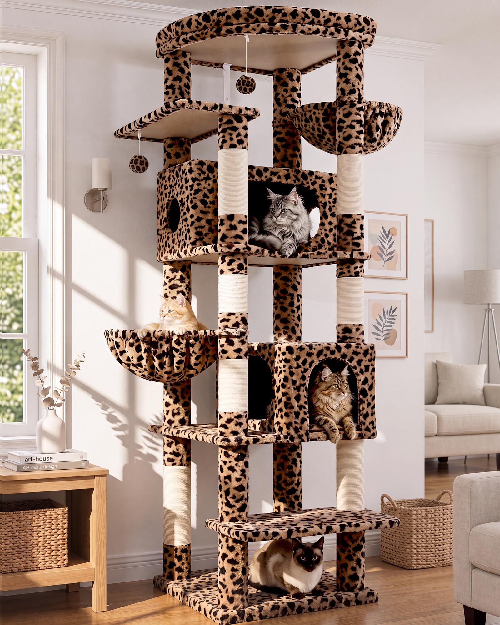 Globlazer 74in Leopard Heavy Duty Cat Tree Tower for Indoor Large Cat, S74