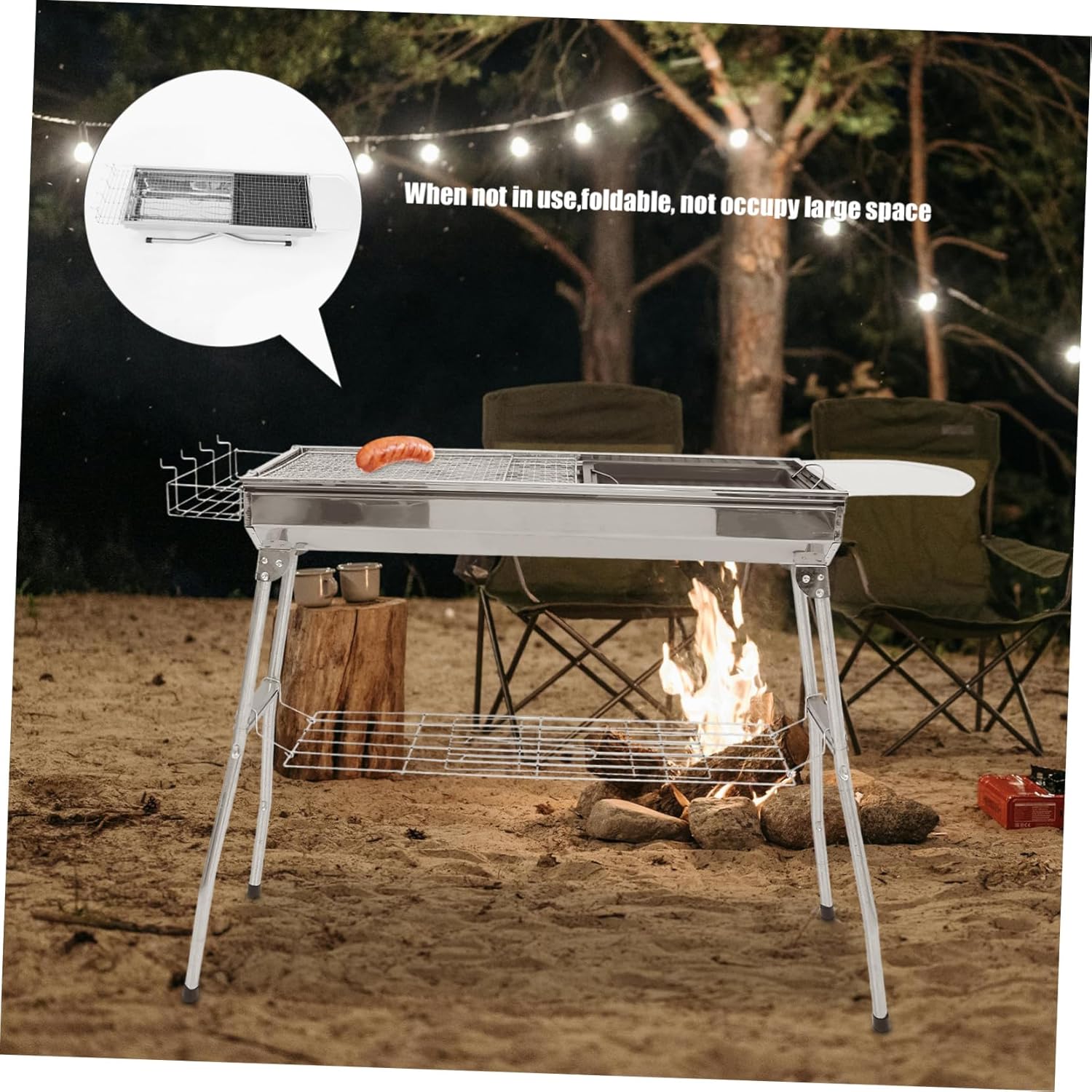 1Set Portable Camping Grill with Frying Pan and Fish Net Clip Easy to Clean Bbq Tool for Outdoor Cooking and Picnics for Camping Enthusiasts
