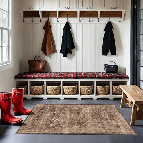 Miniatura 169 de Alfombra de Pasillo de Baño Lavable Oushak 2x5 - Floral Pastel Bohemio Ecléctico, Alfombra Pequeña Antideslizante de Pelo Bajo Resistente a Manchas