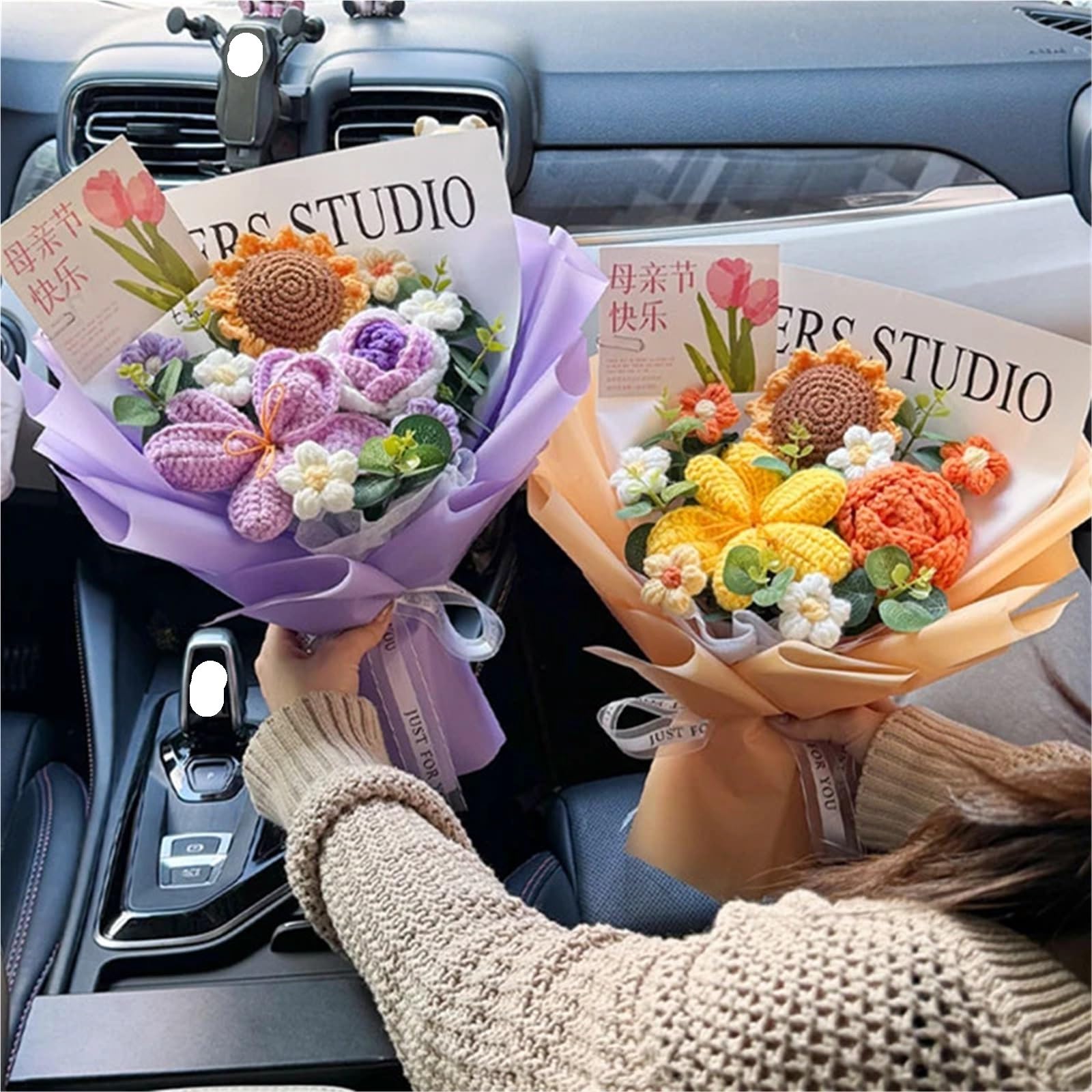 Dazhua Handmade Knitted Flower Bouquet - Unique Crochet Floral Arrangement For Mother's Day, Birthdays And Valentine's Day(S14)