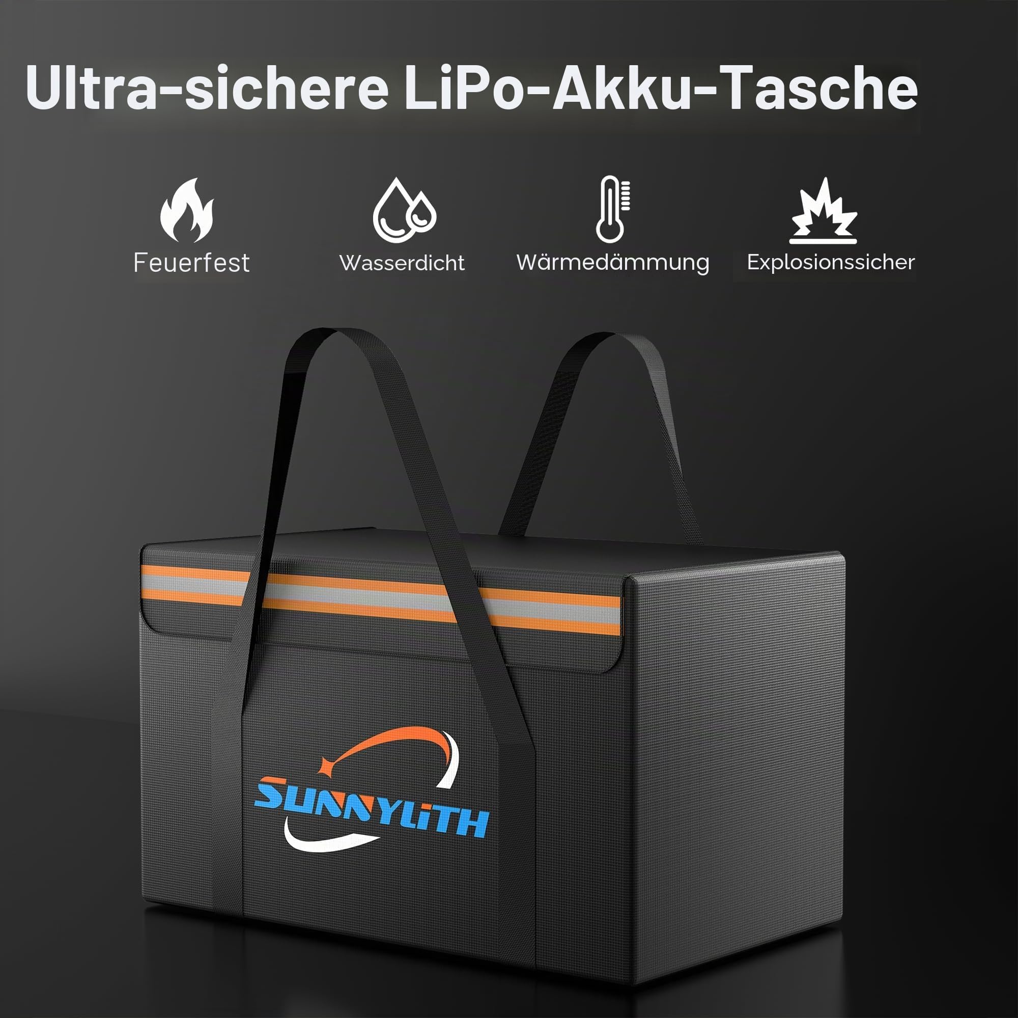 12V 100Ah LiFePO4 Akkutasche, Feuerfeste & Explosionsgeschützte Batterietasche für Laden & Lagerung, wasserdichte Schutzbox, 35 x 24 x 20 cm
