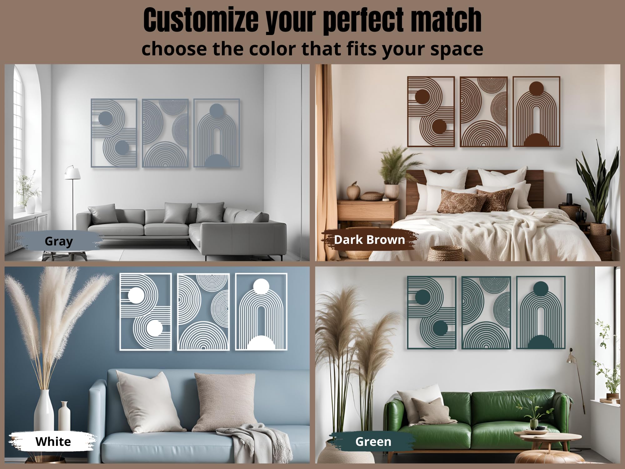 VAILLA ® 3er set Boho Wanddeko, Geometrische Wanddekoration aus Holz, 3D Wandbilder Home Dekoration, Bohemian Große Wand Deko, Bilder für Schlafzimmer, Wohnzimmer (Boho 5)