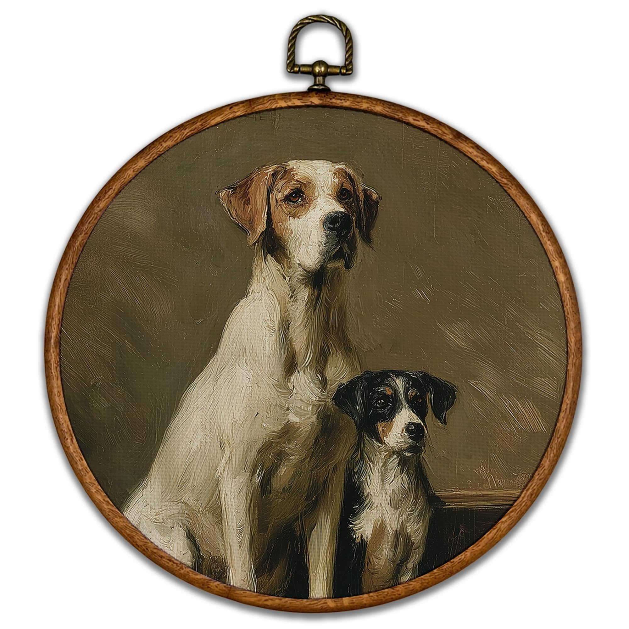 BCUANGD Retro Dog Round Wall Art Decor - Vintage Antique Pet Wall Art Canvas Frame Artwork Prints, Rustic Cottagecore Nature Round Wall Hanging Decorations for Home Gallery, 10"x10"
