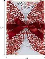 Vista 8 de 50 tarjetas de invitaciones de boda burdeos con sobres de 5 x 7 pulgadas, en blanco, 250 GSM, insertos de papel de pera con purpurina, invitaciones