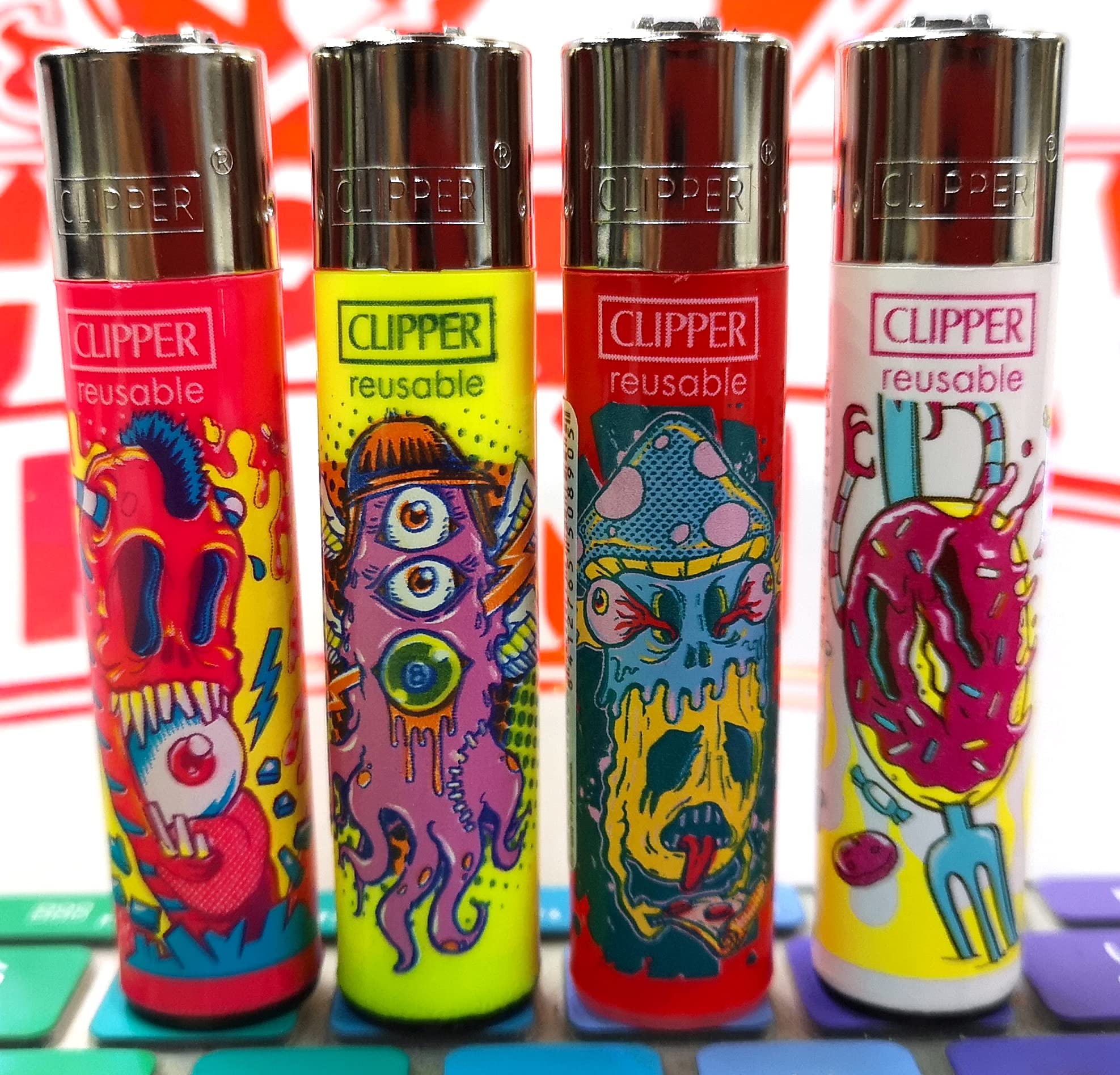 Buy 4 x Clipper Lighters Set, Assorted Designs, Lighter Refillable You