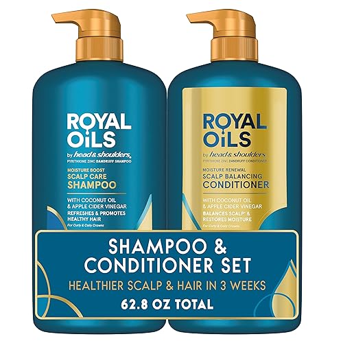 Head Shoulders Royal Oils - Juego de champú y acondicionador para caspa con aceite de coco y vinagre de sidra de manzana productos para el cabello