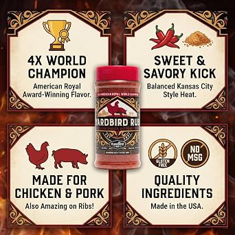 Plowboys BBQ Yardbird Rub, Award Winning Kansas City Style Seasoning for Chicken and Pork, Sweet and Savory Spice Blend with a Kick, Gluten Free, No MSG, 14 oz Bottle - Made in the USA