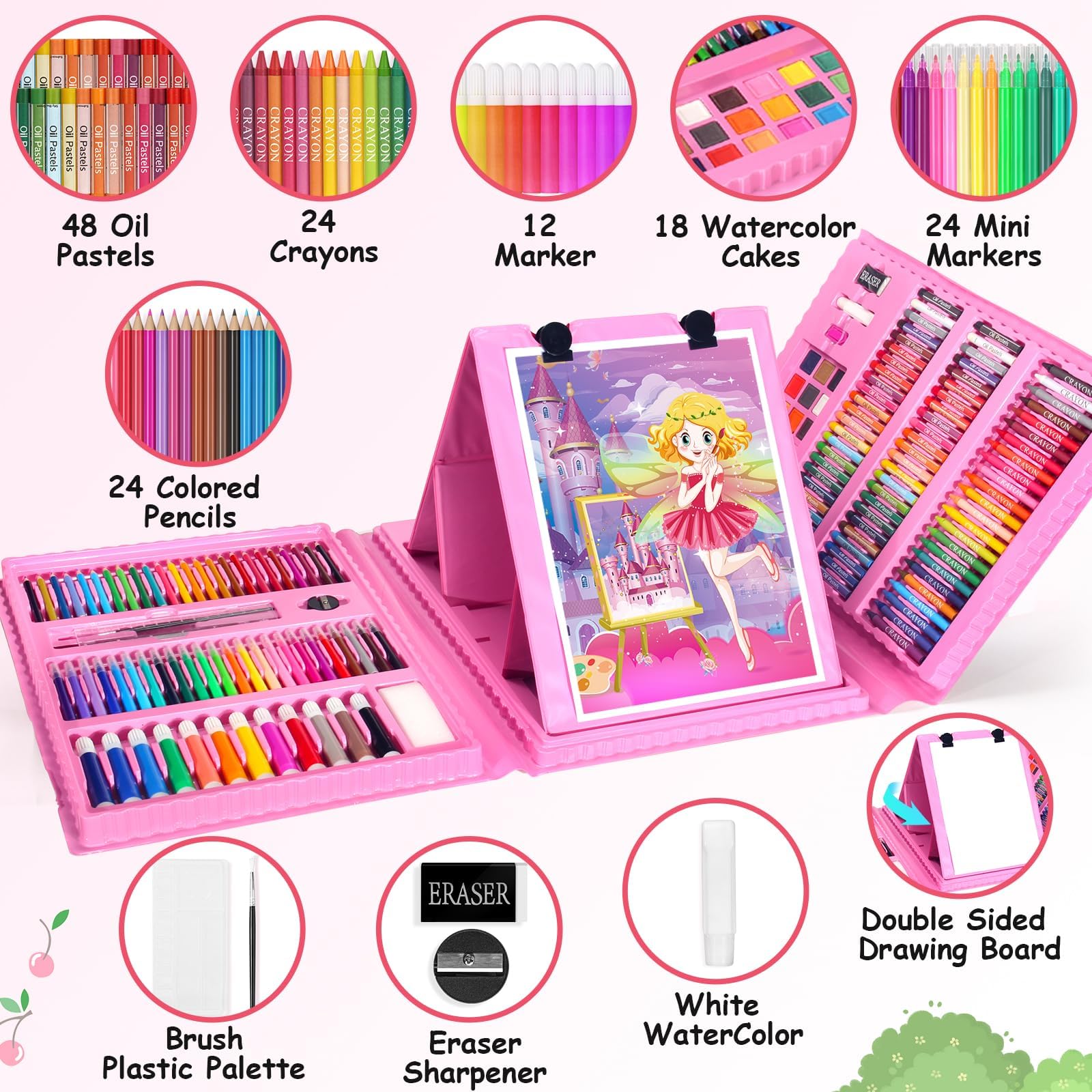 Spardar Kit De Dibujo para Niños - 240 Piezas con Caballete Triple, Pasteles al Óleo, Crayones, Marcadores, Pastel De Acuarela - Regalo para Principiantes Artistas