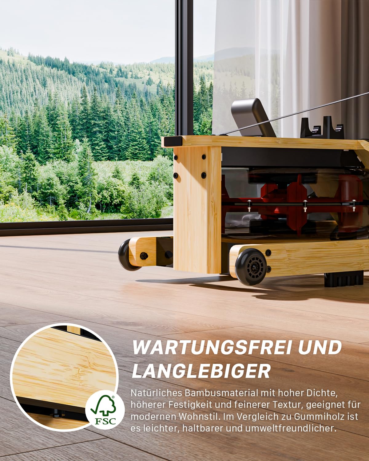 Rudergerät für Zuhause, Aeriflo Hochwertiges Faltbares Wasser Rudergerät aus Massivholz, mit Professionellem Bluetooth-Monitor mit Tablet-Halter & Komfortabler Sitz