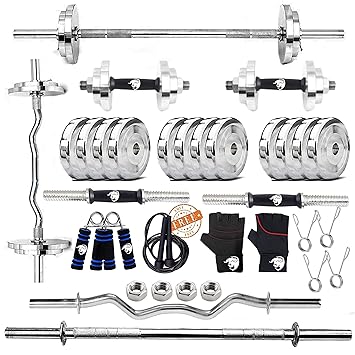 BULLAR 30 kg Steel Home Gym Set with 3Ft Curl, 5Ft Straight Rod, Pair Steel nut Dumbbell Rods, Steel Weight Plates Combo,Gym Equipment for Home Workout Fitness Kit Professional Exercise Set (10kg - 70Kg)