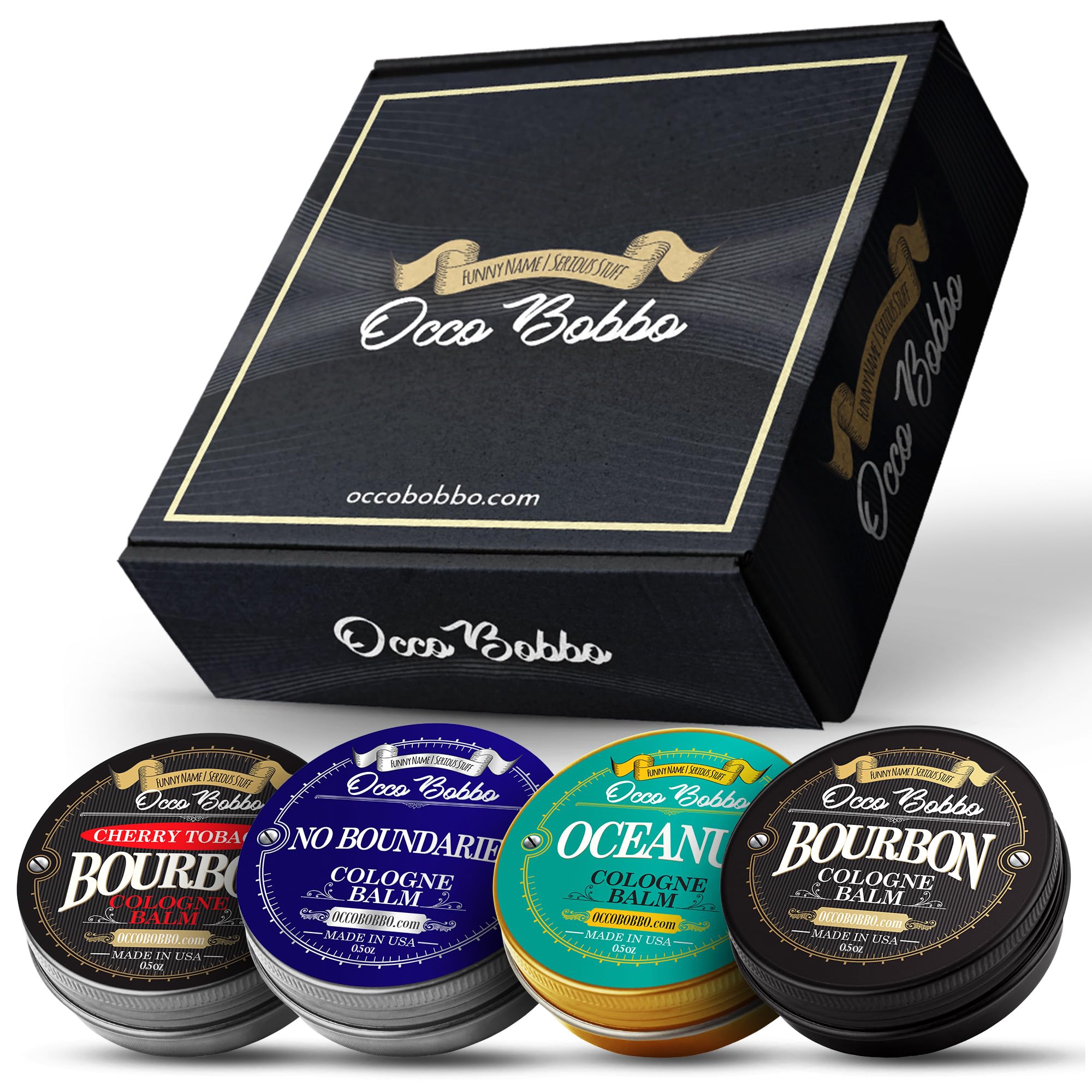 Occo Bobbo Solid Cologne for Men Samples Set - Men's Cologne Gift Set - Travel Size (4) .5 oz tins