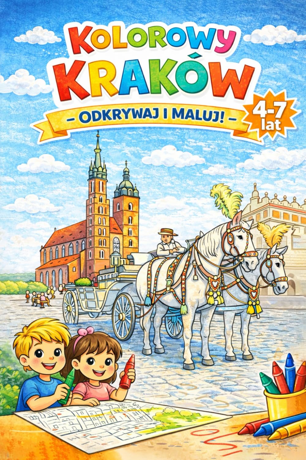 KOLOROWY KRAKÓW: Kolorowanka dla dzieci 4–7 lat | Wawel, Sukiennice i krakowskie zabytki | Edukacyjna zabawa, relaks i rozwój kreatywności | Idealny ... małych odkrywców | Poznaj Kraków przez zabawę