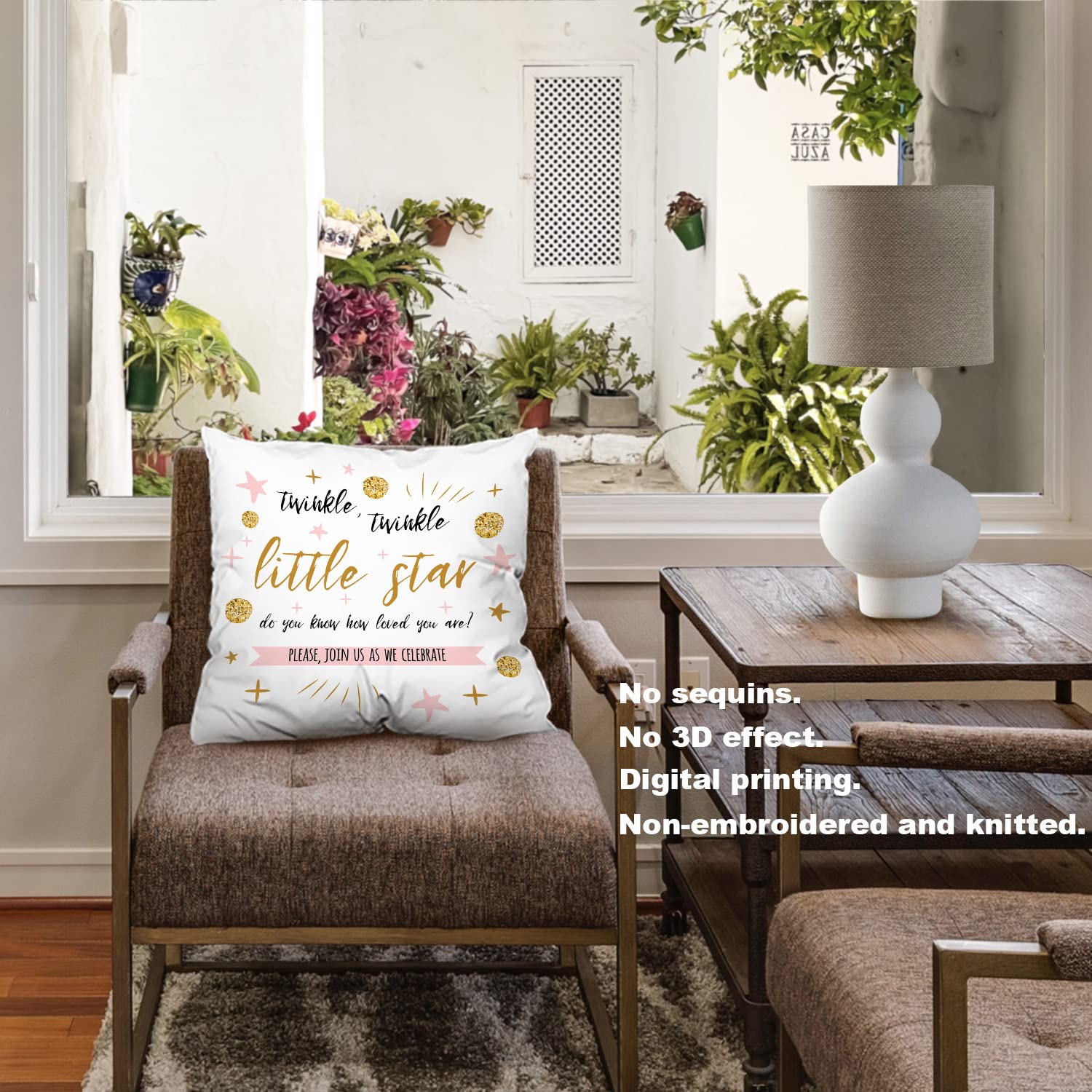 BaoNews Gift for Kids Throw Pillow Covers,Gold Pink Twinkle Twinkle Little Star Cushion Cover Digital Blended Hidden Zipperl Decorative Pillowcases for Hair Skin Square 20X20 in 2 Pcs