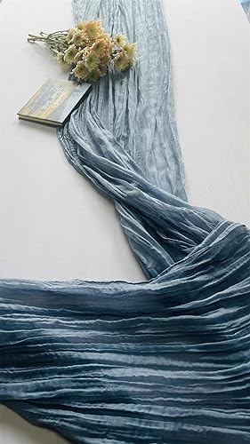 Miniatura 7 de Paquete de 6 caminos de mesa de estopilla color azul polvoriento de 35 x 120 pulgadas, camino de mesa de gasa bohemio para boda, novia, baby shower,