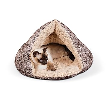 K&H Pet Products Self-Warming Hut Cat Bed, Brown, 18in x 19in