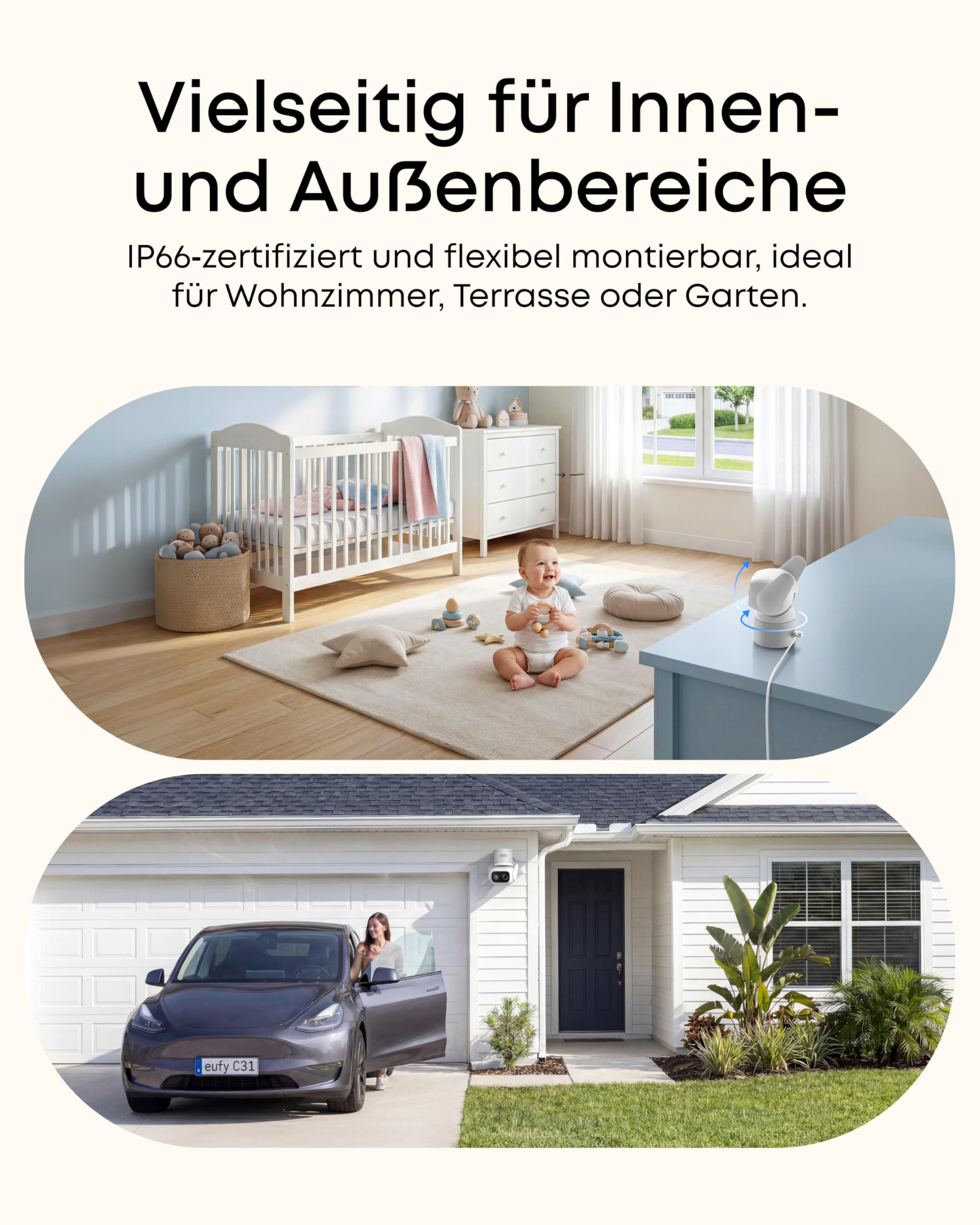 eufy Überwachungskamera C31 kabelgebunden, Überwachungskamera Außen | Farbnachtsicht, ohne Abo, 24/7-Videos, 360°-Sicht mit Schwenken/Neigen, KI-Erkennung Mensch/KFZ/Tier/Weinen, lokaler Speicher