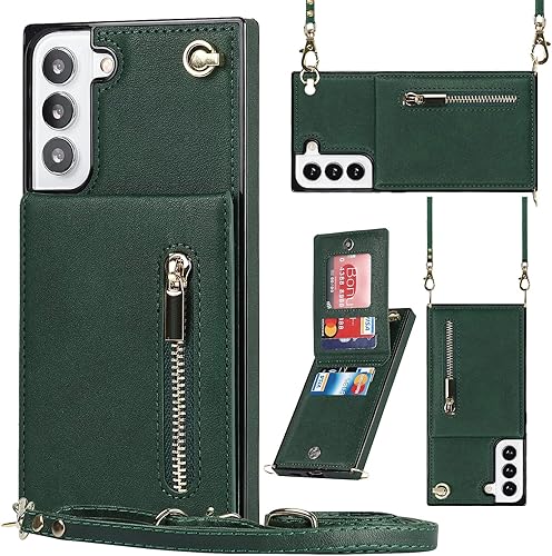 Funda compatible con Samsung Galaxy S22 de 6.1 pulgadas, bolso de bolsillo, correa de hombro, elegante funda protectora para Galaxy S22 (verde