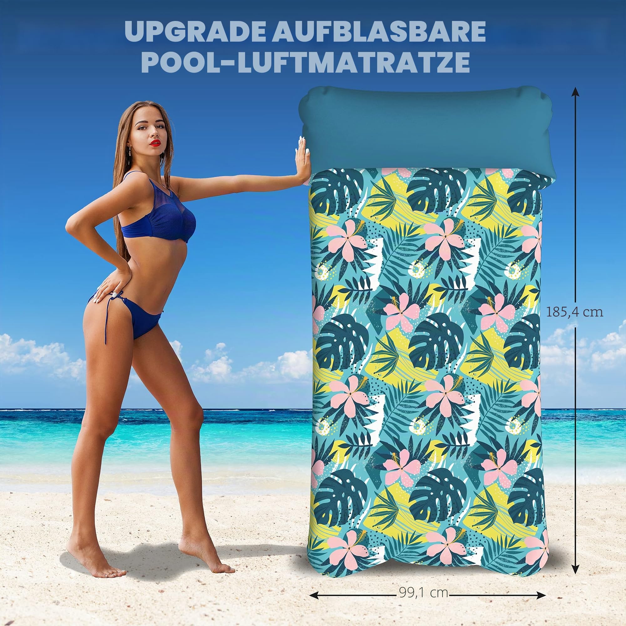 Übergroße Pool Luftmatratze Mit Stoffbezug, 185,6 X 99,1 cm, Aufblasbare Schwimmhilfen Für Das Sonnenbaden Im Pool Matratze Für Erwachsene, Schwimmmatratze Und Poolflöße