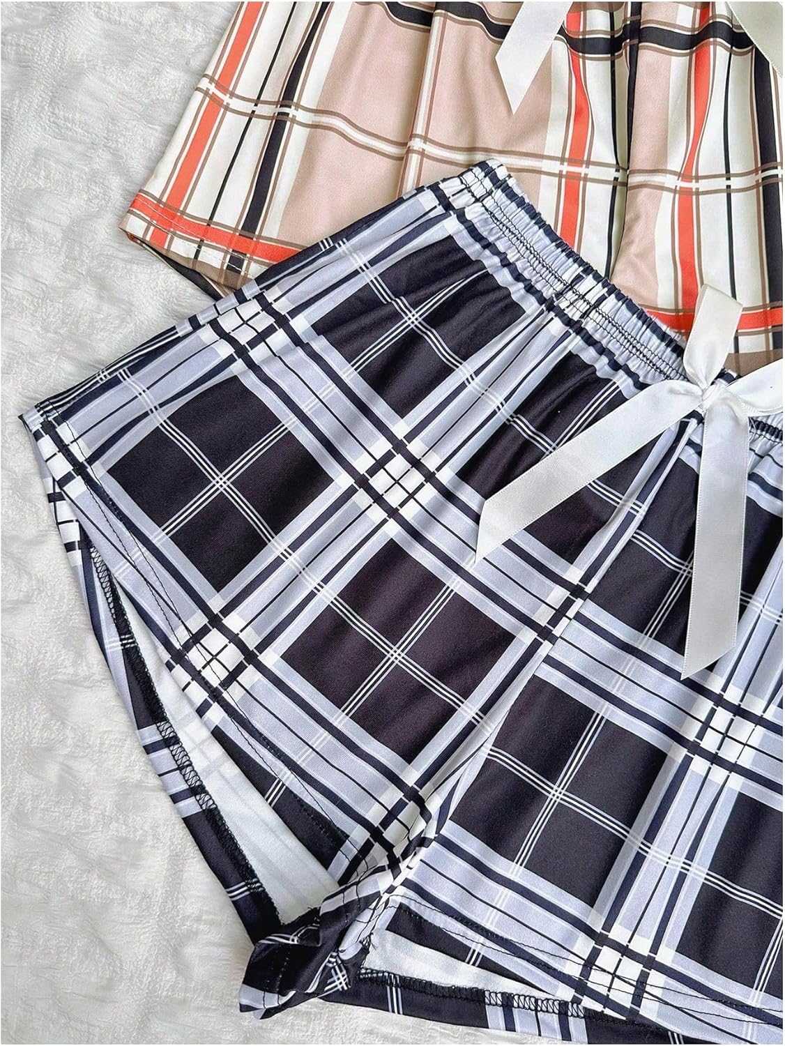 Milumia Women's 3 Pieces Plaid Pajama Shorts Bow Elastic Waist Pj Sleep Shorts - Image 4