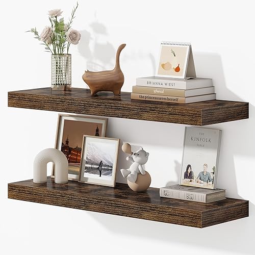 Miniatura 27 de Dreamland - Estantes flotantes de 32 pulgadas para pared, juego de 2 estantes flotantes largos de 9.3" de profundidad, estante grande de exhibición