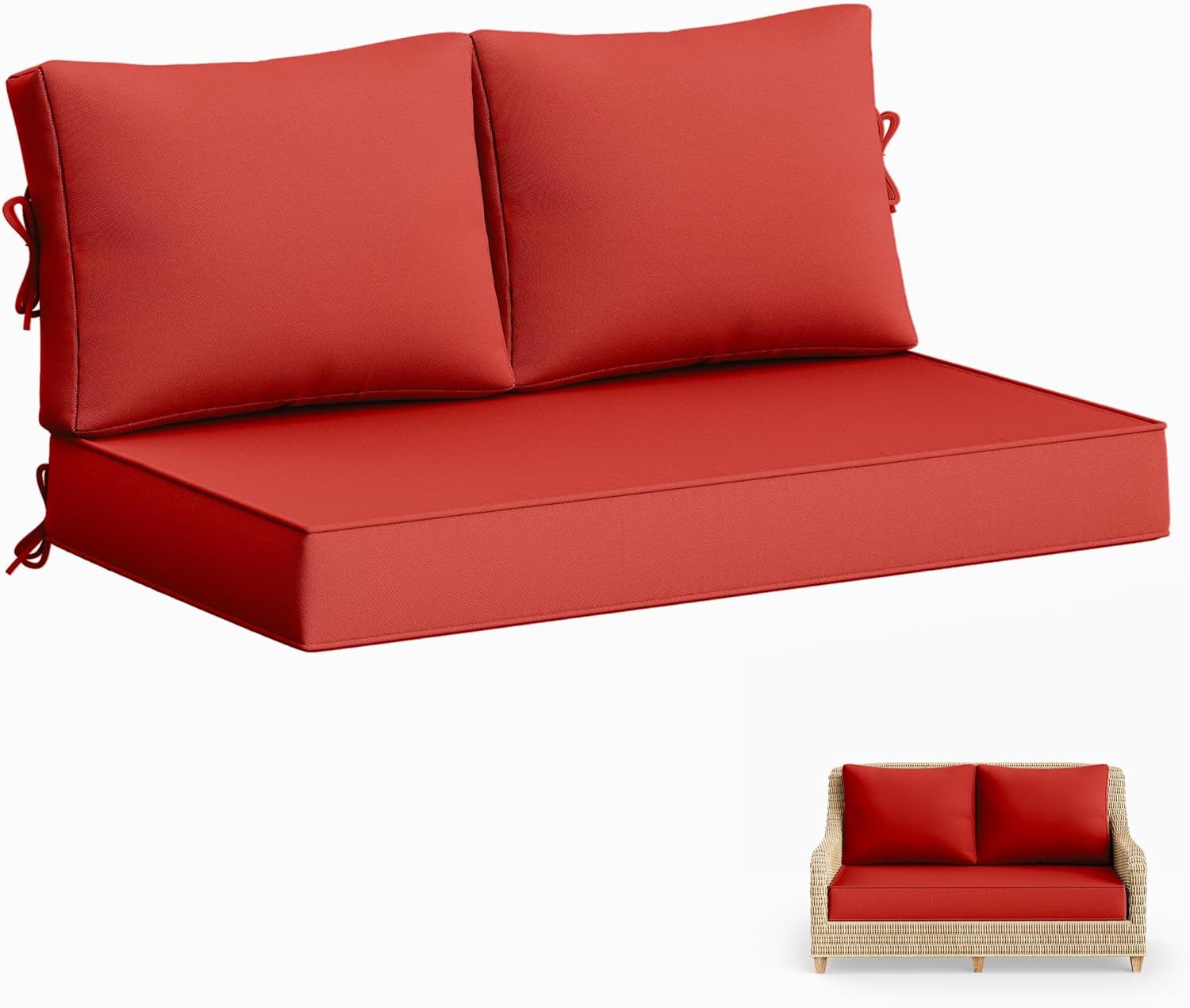 Outdoor Loveseat Cushion Set 46x26x5 Inch Waterproof Weather & Fade Resistant Furniture Cushions, Removable Deep Seat Cushions with Zipper & Non-Slip Straps for Patio, Sofa, Garden Chair, Red