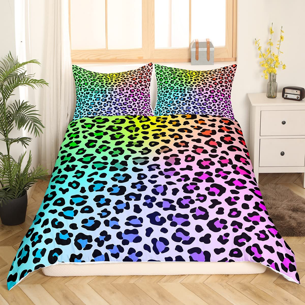 Homewish Colorful Cheetah Duvet Cover King Leopard Print Bedding Set For Kids Teens Adults Rainbow Tie Dye Comforter Cover Wildlife Animal Quilt Cover Animal Theme Room Decor 3Pcs