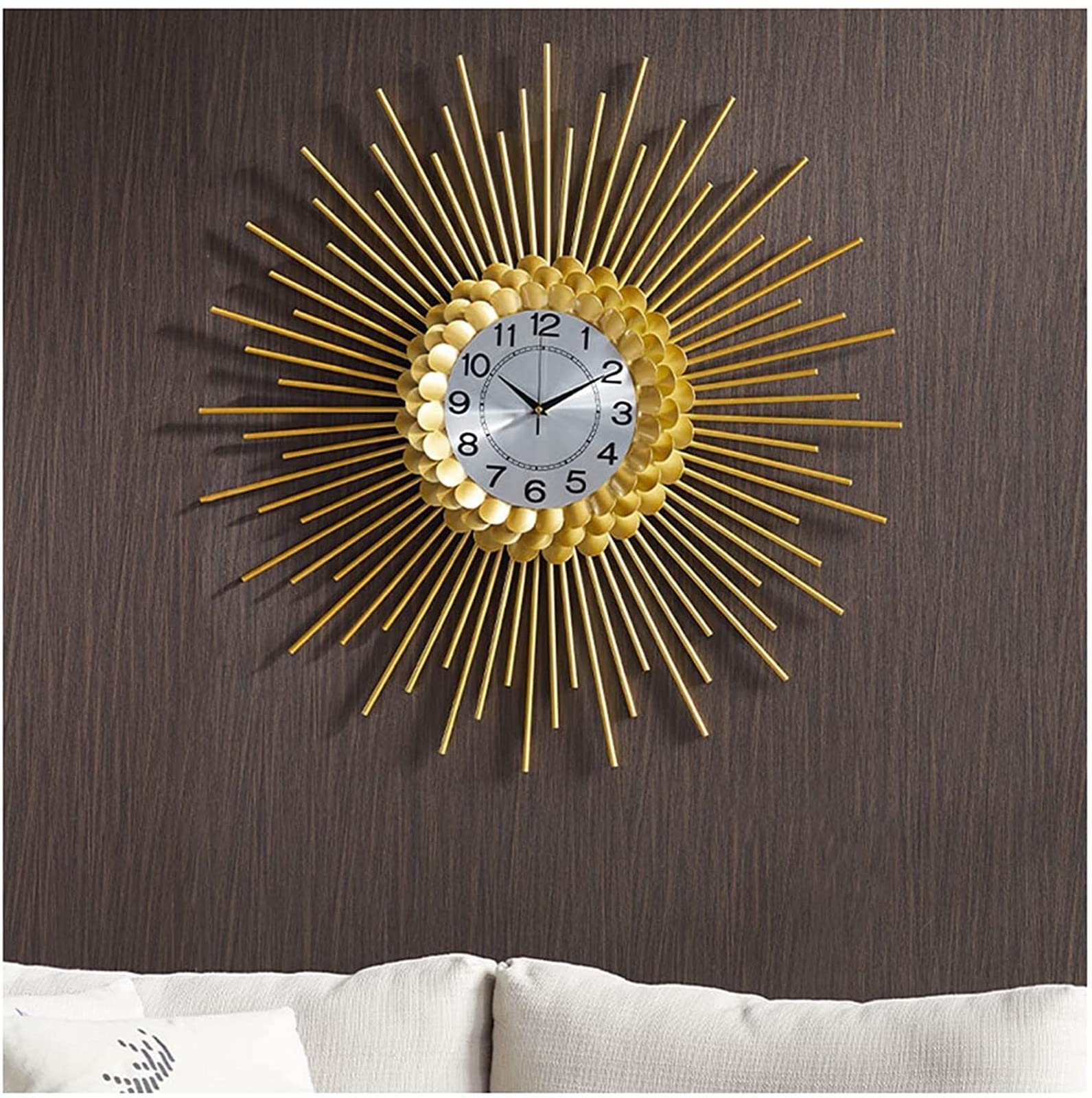 SaryEdge Wall Clock Art Clock Decorative Wrought Iron Hanging Wall Clocks,Large Silent Non-Ticking Quartz Wall Clock Decor for Living Rooms Office Cafe Hotel,Silver,80Cm-Silver-70CM,Silver-60CM