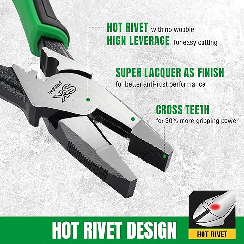 Miniatura 4 de SK Alicates Linesman de 9.5 pulgadas, construcción de acero CR-V premium, mango ergonómico antideslizante para un agarre cómodo