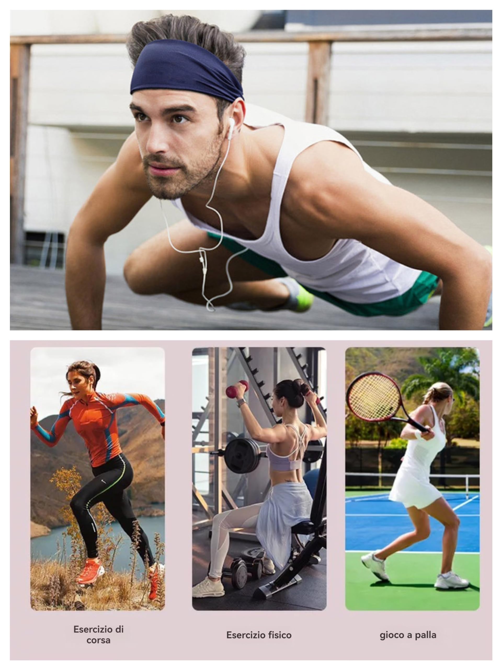 Fasce Elastiche Fitness Fasce Elastiche Per Capelli 3 Pezzi - Cotone Traspirante, Per Sport, Yoga E Fitness Headband Unisex Yoga - Foto 10