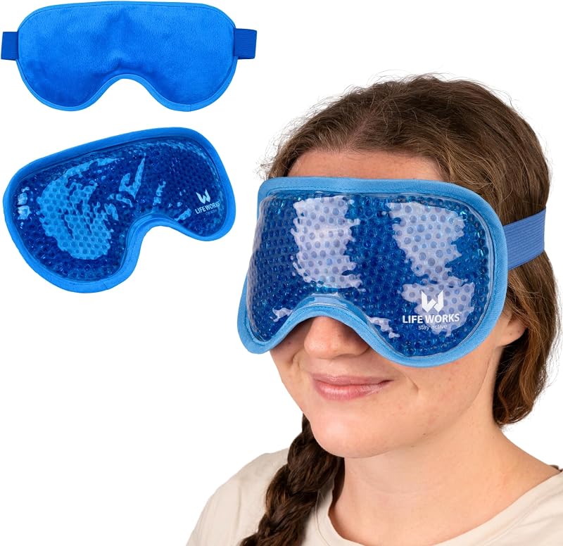 Máscara de Gel para os Olhos LIFE WORKS Azul, Reutilizável, com Contas de Gel, Uso Quente ou Frio