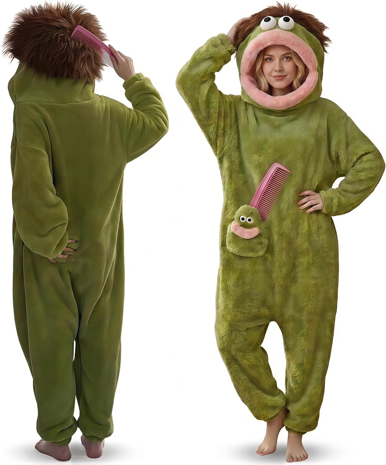 Goofy aldult Onesie Pajamas - Big Mouth Monster Onesie, Coral Fleece Couple Loungewear, Pajama Party & Cozy Gift