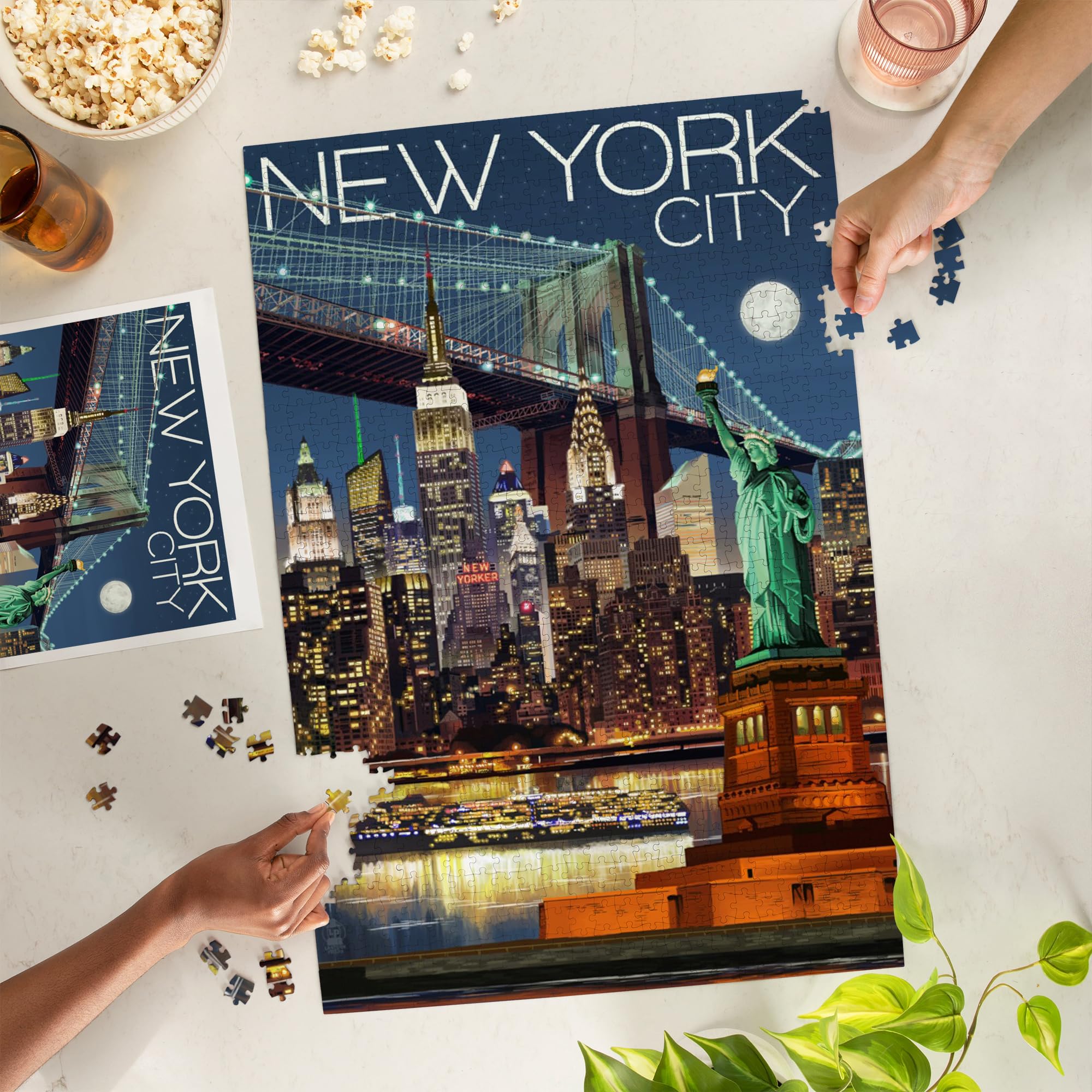 Lantern Press Puzzle de 1000 pièces, New York City, NY, Skyline la nuit