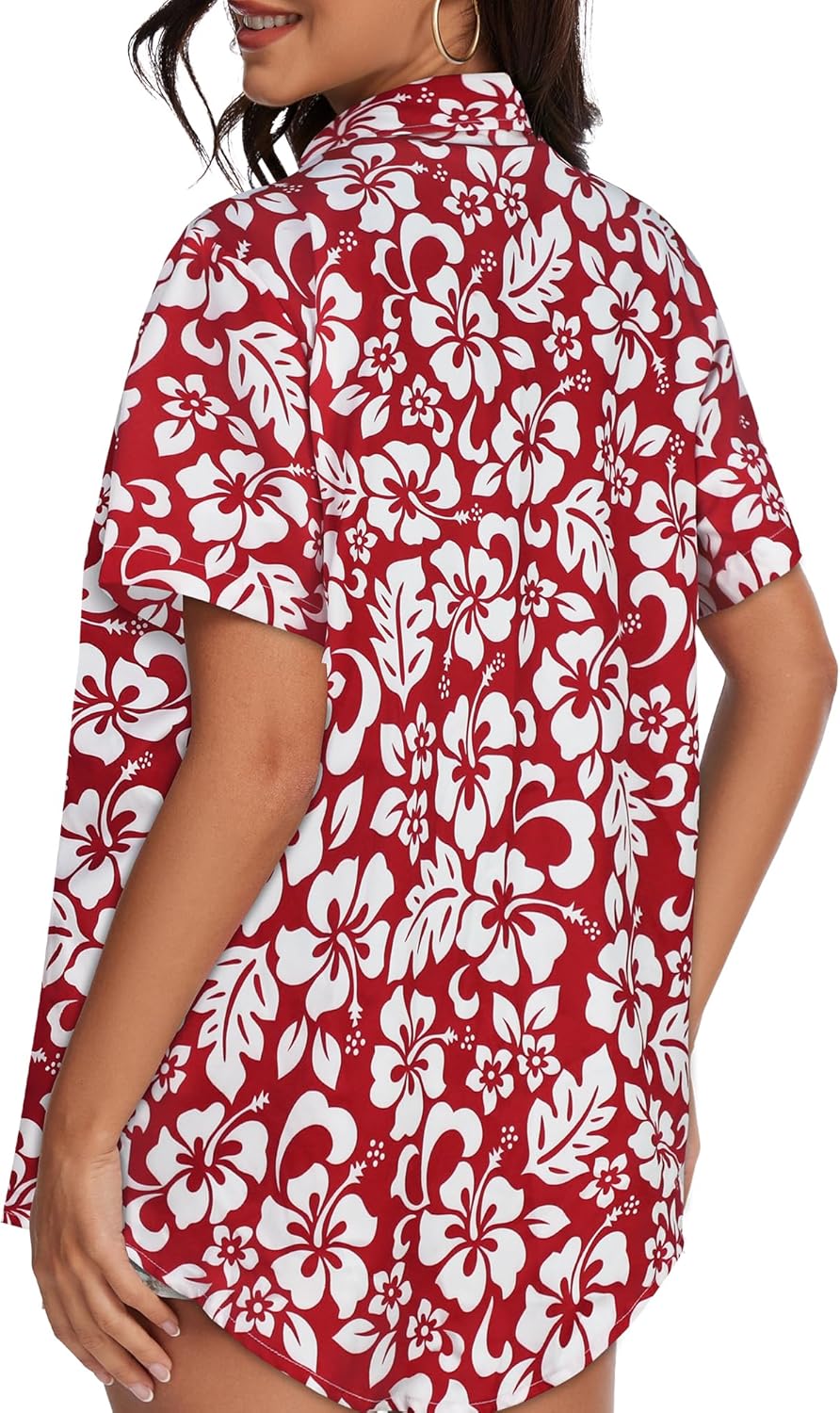 Women Hawaiian Shirt Button Down Summer Tops Beach Cool Short Sleeve V Neck Blouse - Image 7