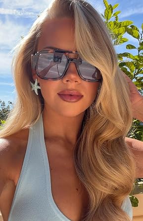 JUDOO Retro Oversized Aviator Sunglasses for Women Tortoise Frame Glasses | Trendy Double Bridge Square Sun Glasses UV400 Burgundy Orange Blue Lens