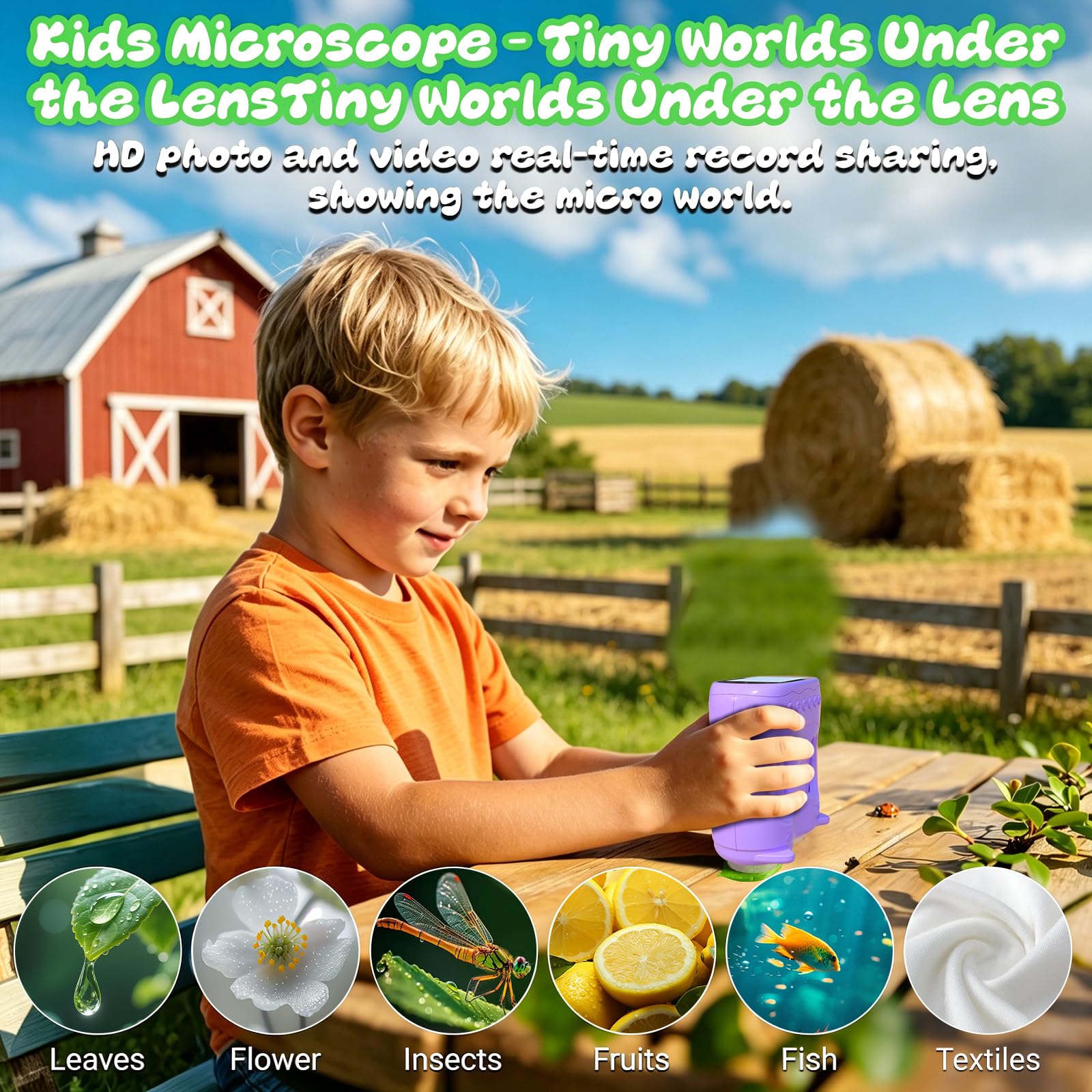 Digitales Mikroskop für Kinder, 2-in-1 1000X Tragbares Mikroskop & 10X Fernglas für Kinder mit Foto und Videofunktion – Handmikroskop Spielzeug Geschenke für Mädchen und Jungen ab 3 Jahren(Lila)
