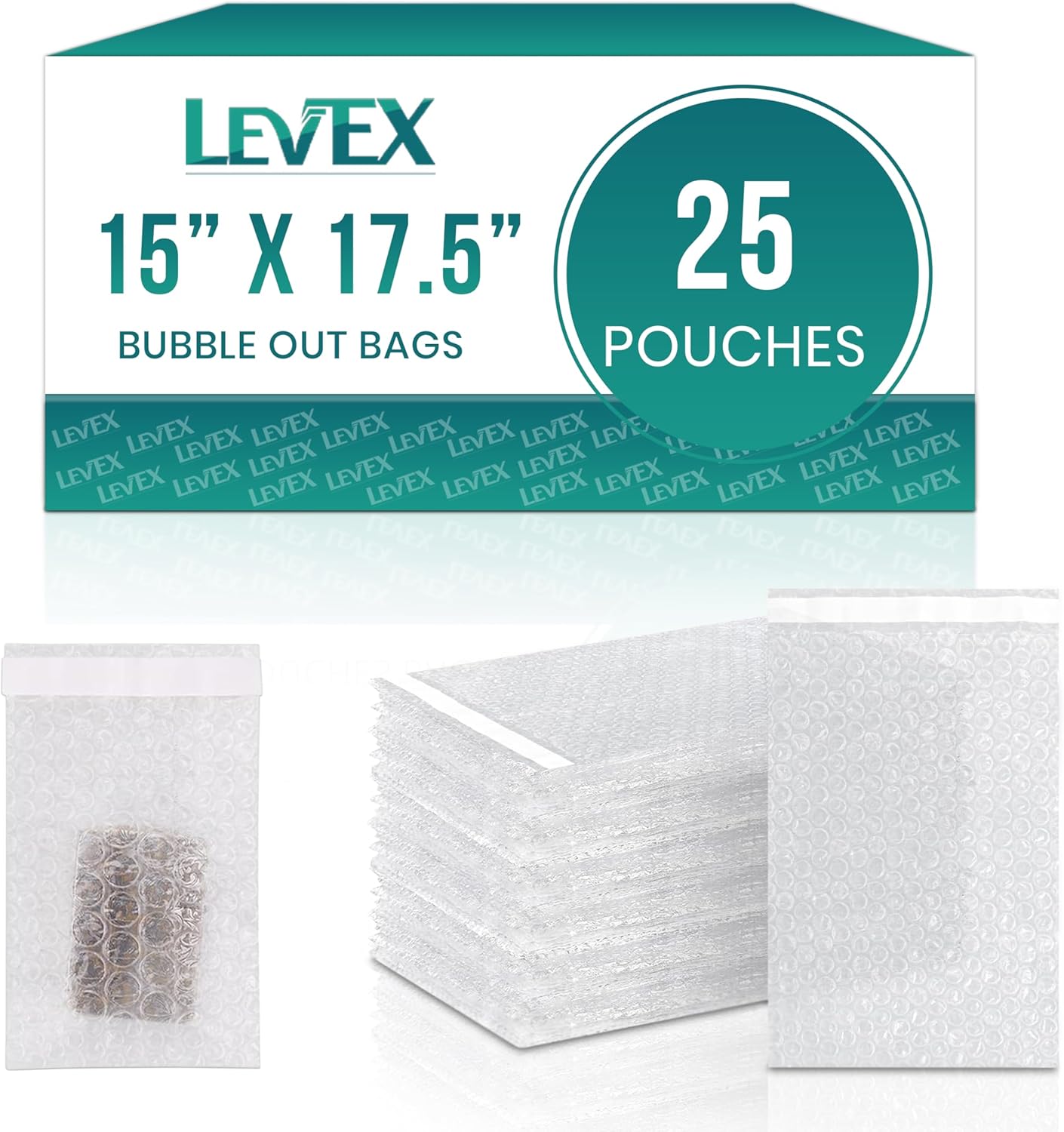 Levex - 15" x 17.5" [25 Pack] Clear Self-Sealing Bubble Out Pouches Bags, Bubble Cushion Wrap Bags for Storage, Packing, Shipping & Moving