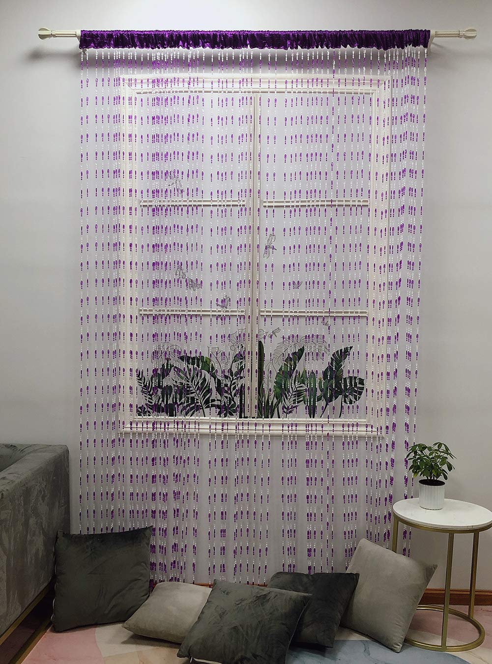 ZiDeTang Rideau de porte avec perles en acrylique - Décoration d'intérieur - Rideau de séparation de pièce (violet, 300 cm x 250 cm)