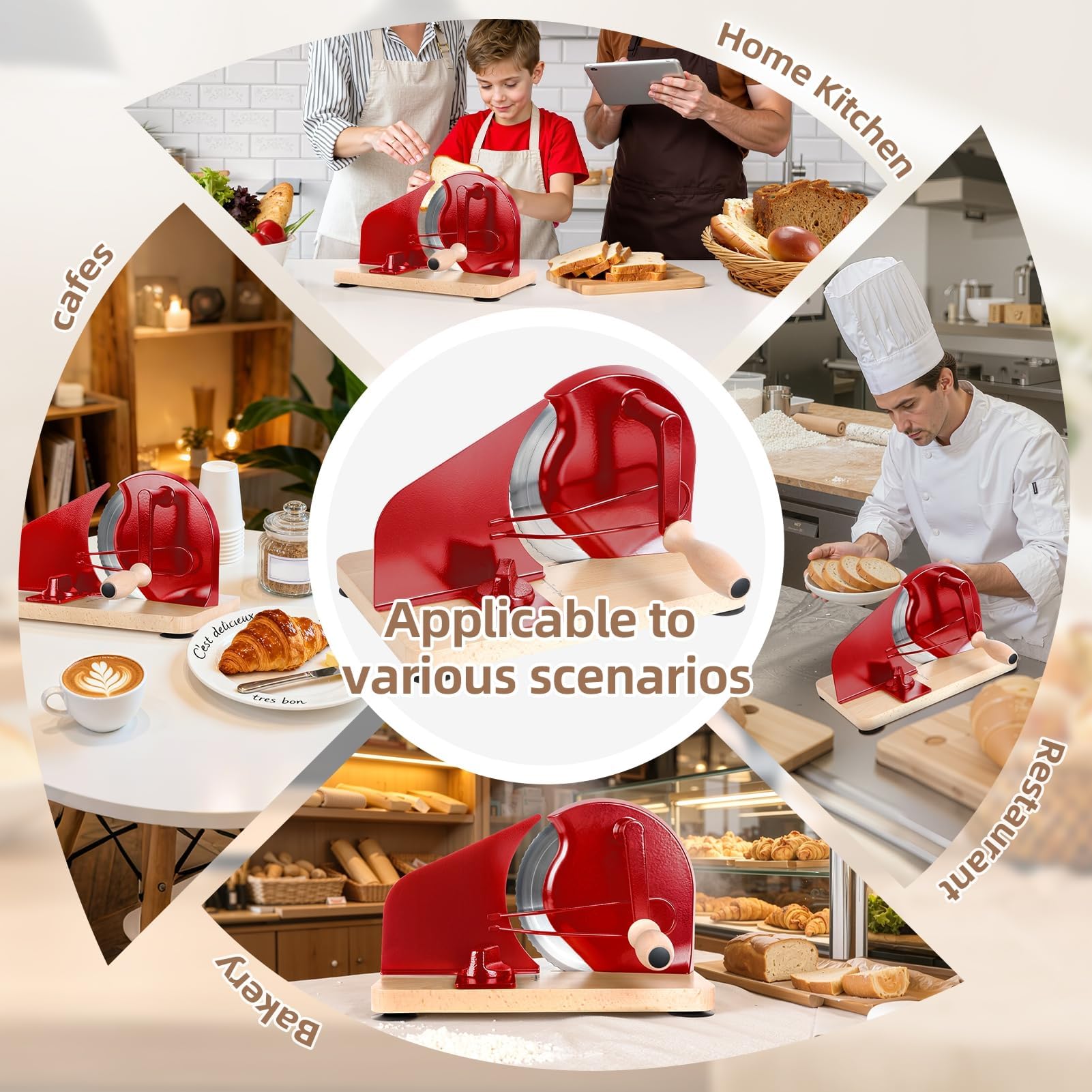 Manueller Brotschneider, verstellbare Handkurbel mit Skalenlinien für hausgemachten Sauerteig & Baguette, scharfe Edelstahlklinge schneidet gleichmäßig Sandwiches, Toast