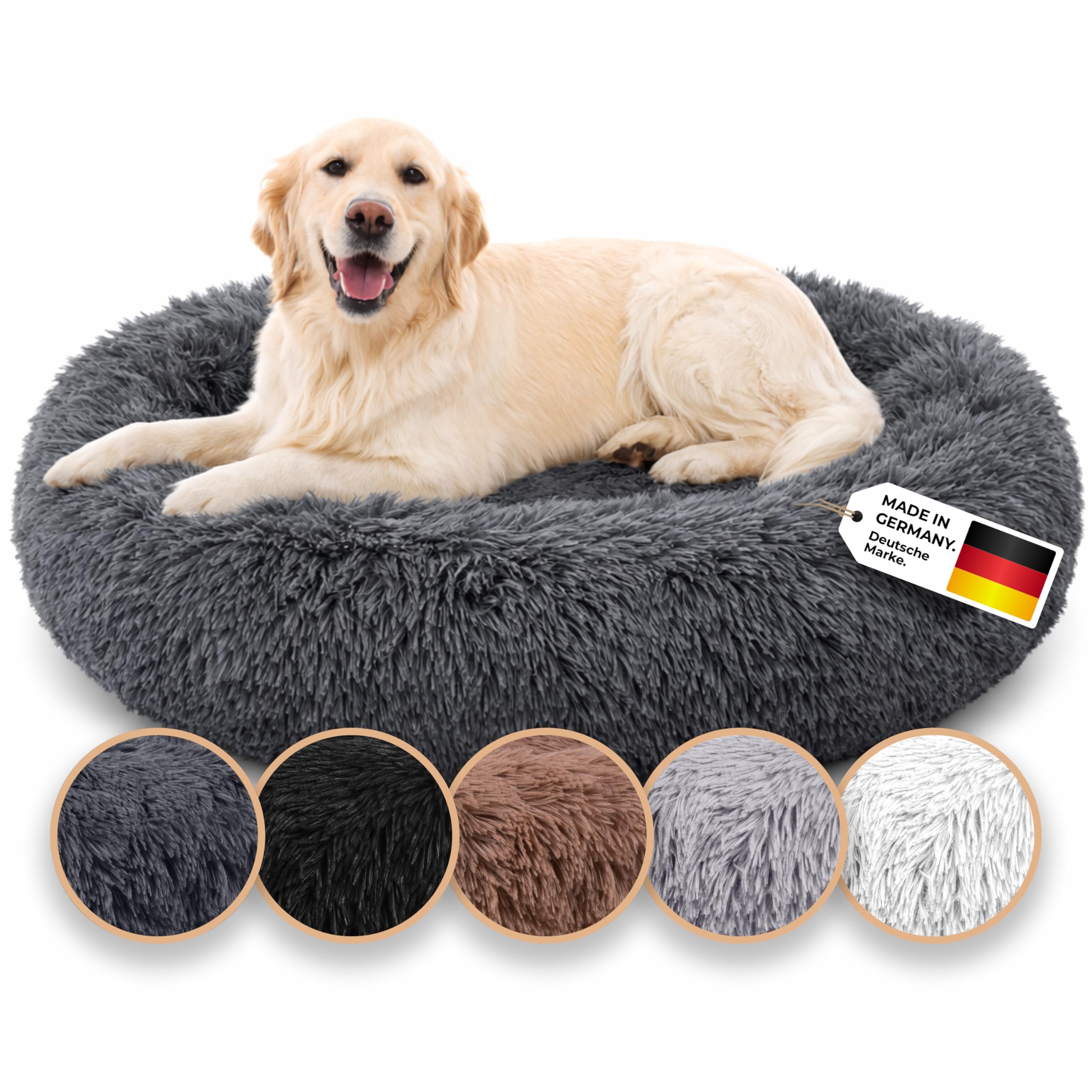 Belune® Hundebett [mit waschbarem Bezug] - Das Original - [M, 80cm, Dunkelgrau] Hundekorb, Katzenbett, Hundekörbchen, Dog Bed, Flauschiges Hundebett für große, mittelgroße & kleine Hunde