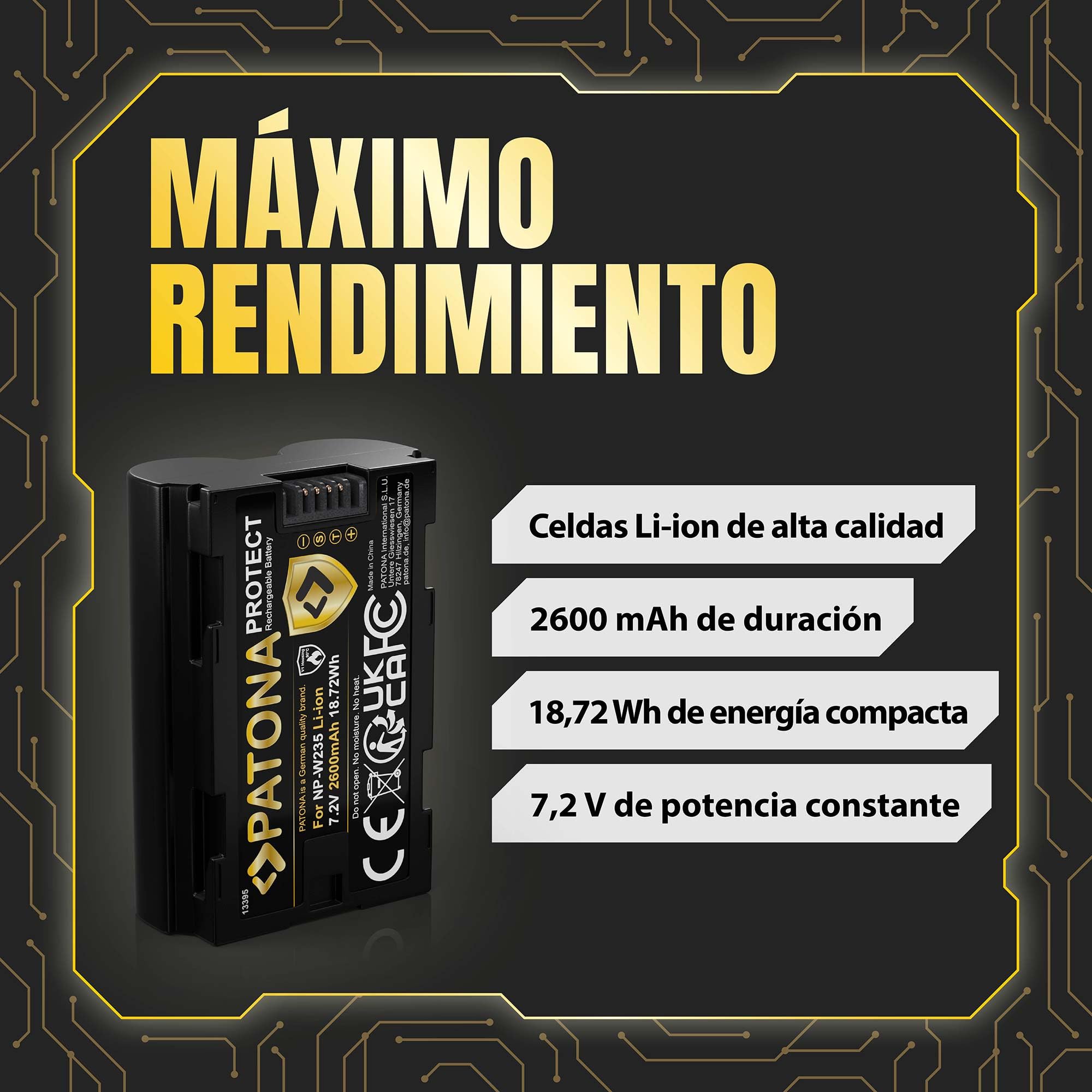 PATONA Set 2X Protect NP-W235 batería 2600mAh con Cargador PD Dual USB-C