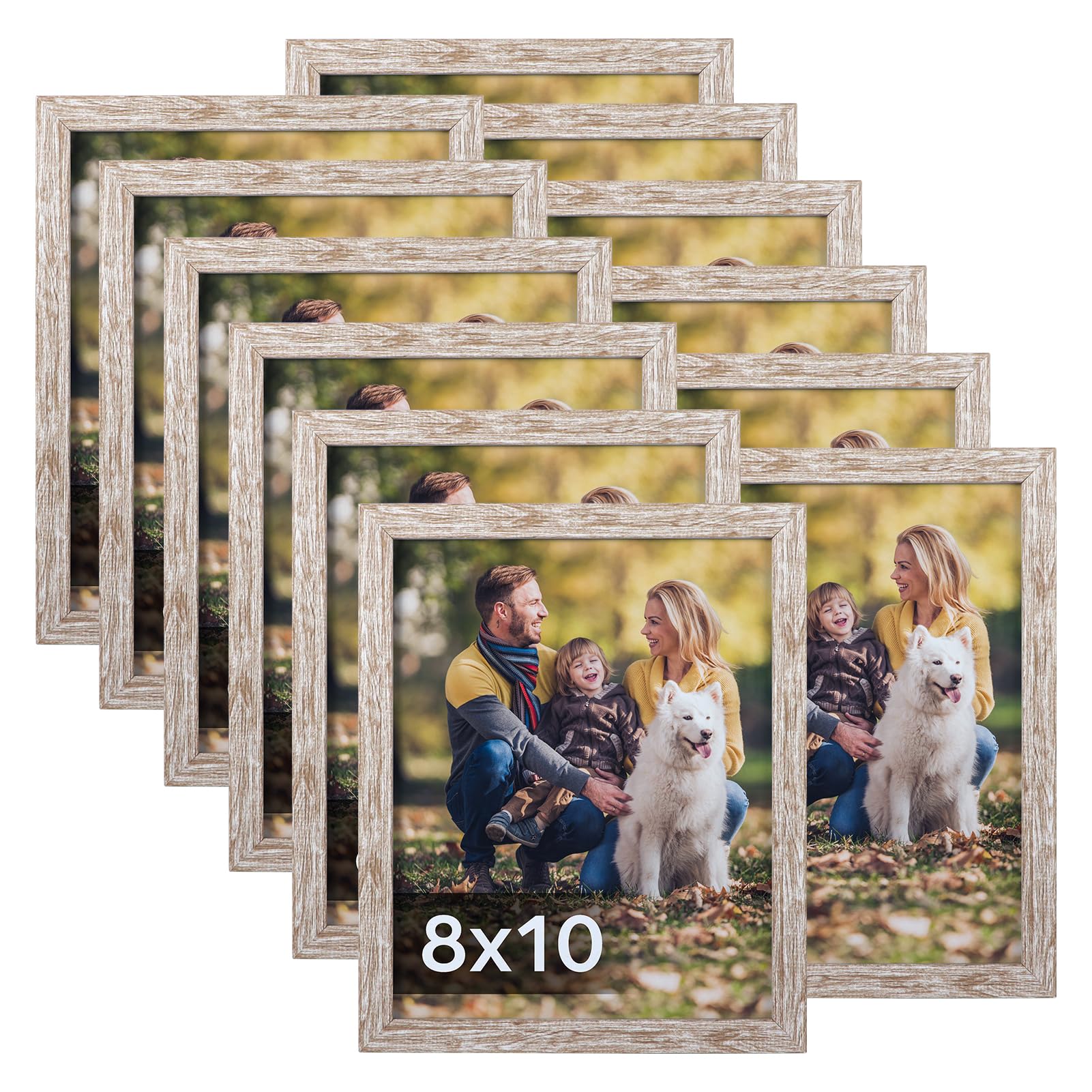 Lyeasw Cornice portafoto rustica, 8 x 10, set di 12 cornici, multi venatura del legno, per parete o tavolo, beige
