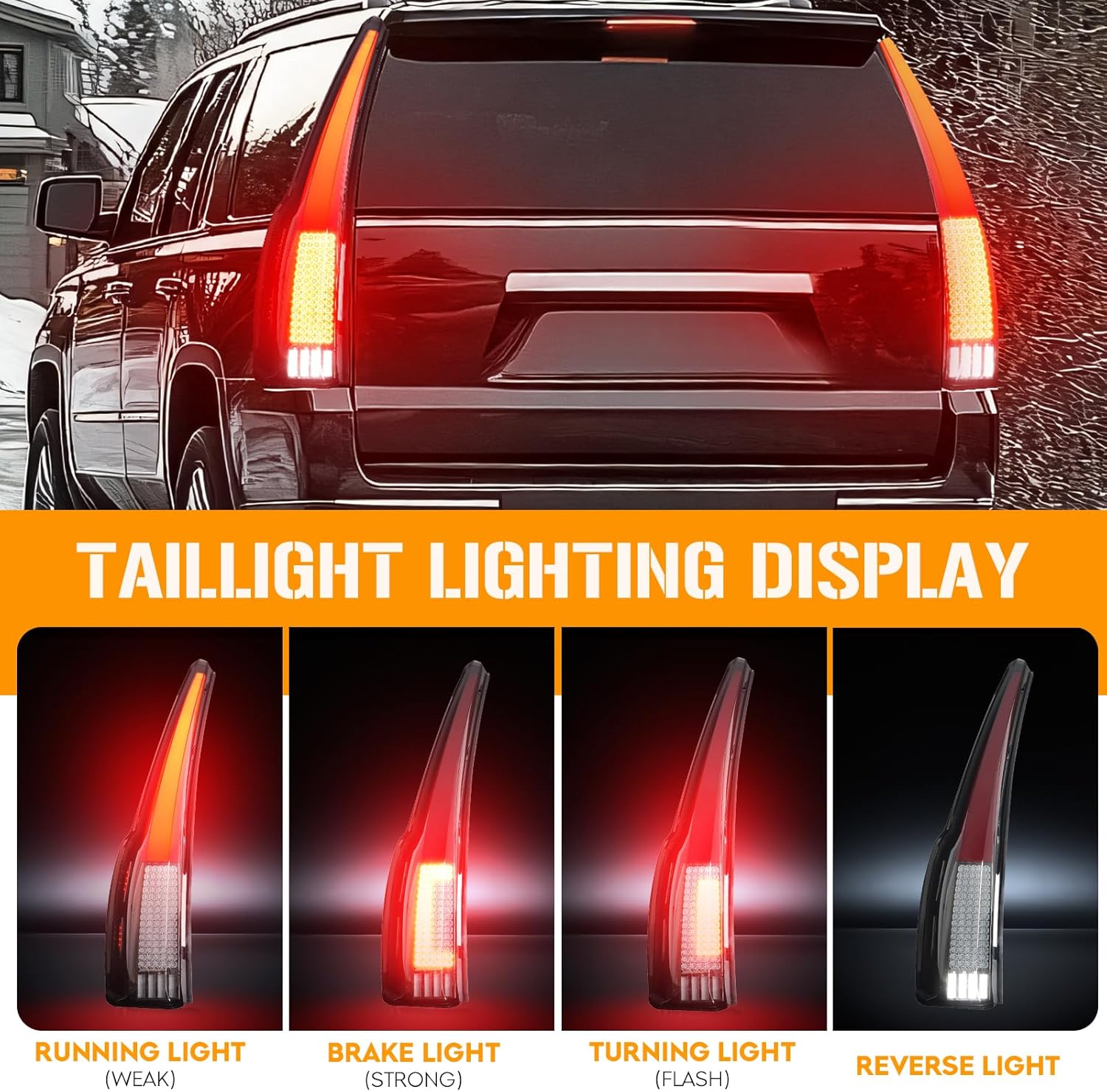 Full LED Tail Lights Assembly Fits for GMC Yukon & Yukon XL 2015 2016 2017 2018 2019 2020, Rear Taillights Lamps with 6 Holes Plug, Left Driver Right Passenger Side, Chrome Housing Smoked Lens